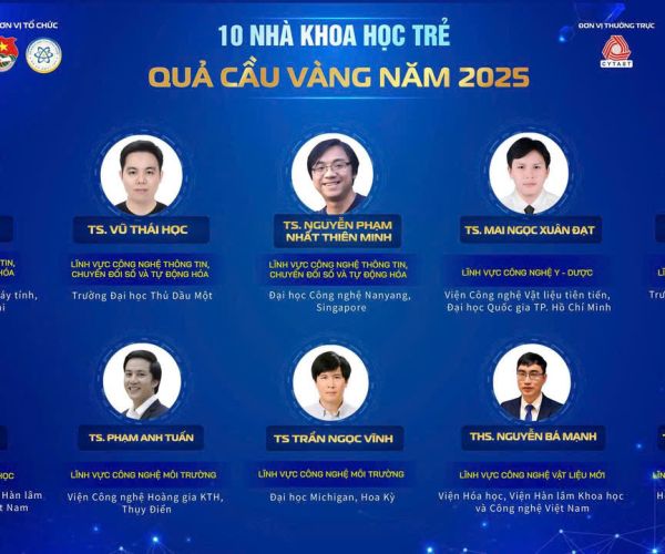 02 nhà khoa học trẻ của Viện Hàn lâm KHCNVN nhận Giải thưởng Khoa học công nghệ Quả cầu vàng năm 2025